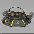 Alien Creature Inside Futuristic Silver UFO With Transparent Dome And Yellow Circular Parts