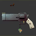 Modern Silver And Maroon Gun With Decorative Details And Floating Elements In 3D Rendering