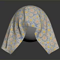 Colorful Floral Headscarf With Blue Background And Yellow Pink Daisy Patterns
