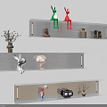 Gray Wall Mounted Shelves With Decorative Rabbit Figurines Ceramic Pot Radio And Vase