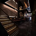Modern Bar Interior With Sleek Counter Stools Shelves Displaying Liquor Bottles And Green Plants