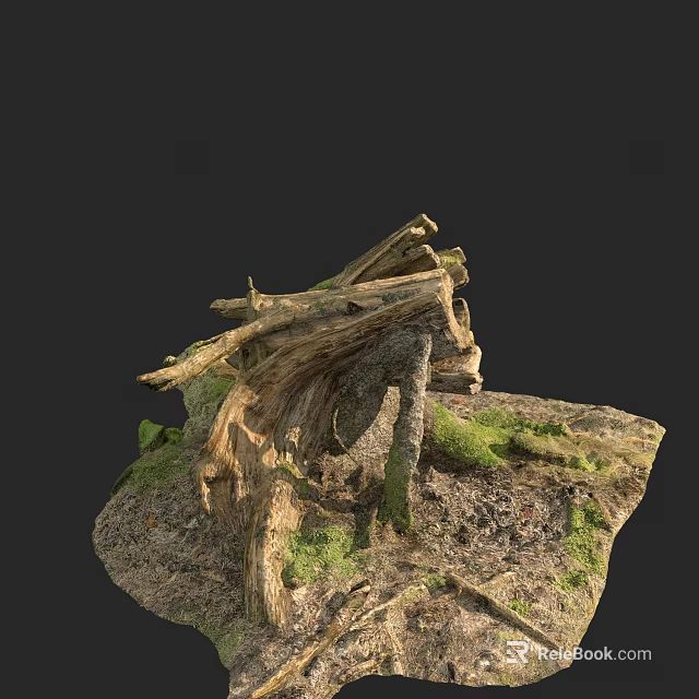 Stone and Wood Natural Structure With Moss Covered Texture And Organic Design 3d model 