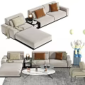 Light Colored Sectional Sofa Set With Coffee Table Pillows And Decorative Items 3d model