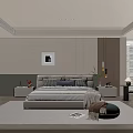 Modern Double Bed with Striped Bedding Geometric Pillows and Nightstands in Cozy Bedroom