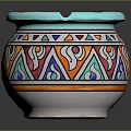 Vibrant Multicolored Ceramic Sculpture with Geometric Patterns and Intricate Decorative Carvings on Traditional Handcrafted Design