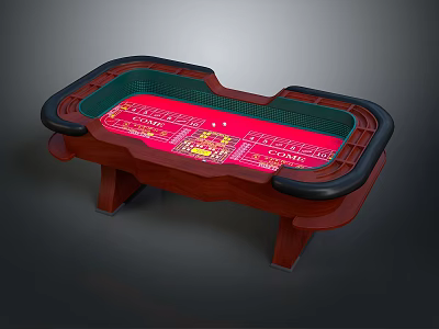 Poker Entertainment Table With Red Surface Green Edges And Wooden Legs Design 3d model