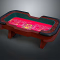 Poker Entertainment Table With Red Surface Green Edges And Wooden Legs Design