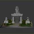Ancient Stone Architecture Model With Porch Columns Statues And Green Grass Steps 3d model