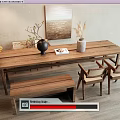 Wooden Dining Table Set With Chairs Bench Decorative Vase And Wall Art