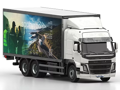 Modern White Truck Featuring Sophrology Advertisement With Scenic Landscape And People 3d model