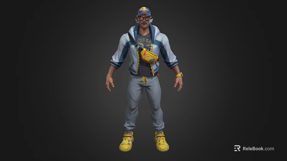 Game Movie Character Wearing Blue And White Jacket With Yellow Tool Bag And Glasses 3d model 
