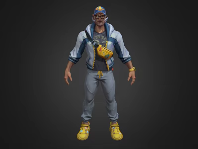 Game Movie Character Wearing Blue And White Jacket With Yellow Tool Bag And Glasses 3d model