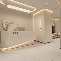 Modern SPA Sauna Interior With Reception Counter Pendant Lights And Comfortable Chairs