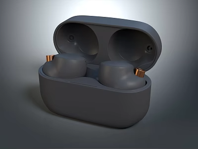 Wireless Earbuds With Gray Charging Case Copper Accents And Modern Portable Design 3d model