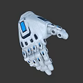 Detailed White Robotic Mechanical Glove With Blue Accents And Tech Features
