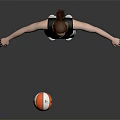 Red Haired Female Basketball Player In Storm Jersey Standing With Floating Basketball And White Sneakers