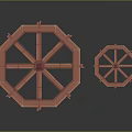 Red Wooden Structured Octagonal Wheels In Two Different Sizes Decorative Models