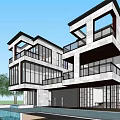 Modern Detached Villa Featuring Large Glass Windows Balconies Swimming Pool And Surrounding Trees