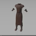 Elegant Brown Long Robe With Short Sleeves Belt And Matching Boots Design 3d model