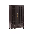 Dark Brown Wine Cabinet With Lattice Doors Gold Handles And Bottom Drawers