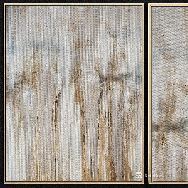 Modern Double Gold Frame With Abstract Painting White Canvas Brown Texture 3d model 