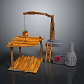 Rustic Decorative Ornament Set With Wooden Platform Ladder And Stone Structure