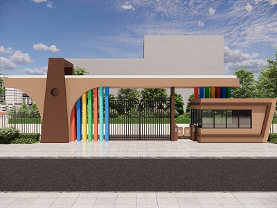 Kindergarten gate cartoon school gate wall model