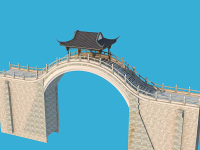 Traditional Chinese Arched Bridge With Stone Brick Structure And Curved Eaves Pavilion 3d model
