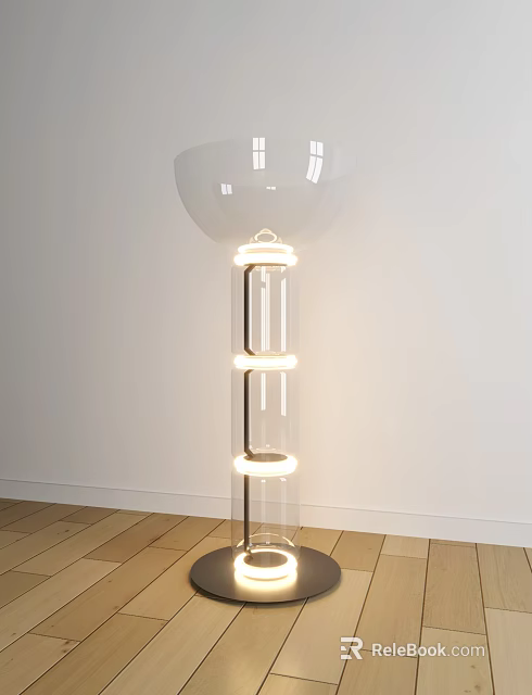 Modern Transparent Glass Floor Lamp With Circular LED Lights For Living Room Decor 3d model 