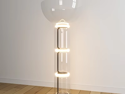 Modern Transparent Glass Floor Lamp With Circular LED Lights For Living Room Decor 3d model