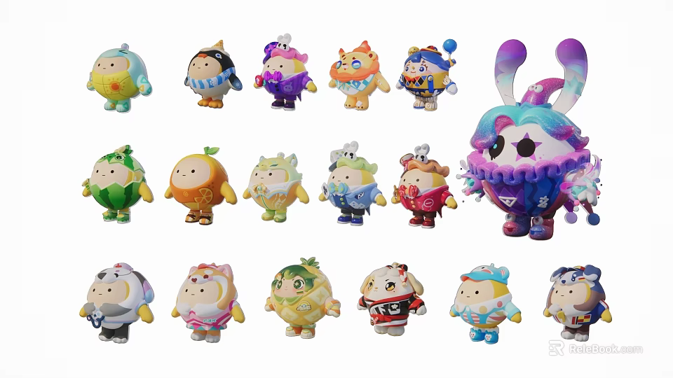 Cute Colorful Cartoon Charms with Varied Character Designs and Decorative Styles 3d model 