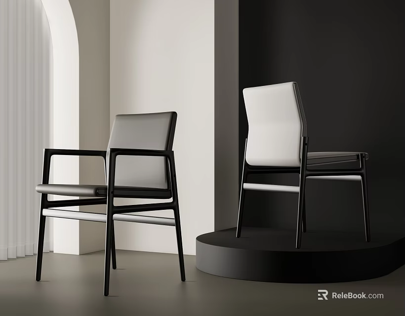 Modern Minimalist Black And White Leisure Chairs In Contemporary Archway Setting 3d model 