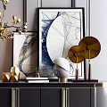 Modern Entryway Console Table And Side Cabinet With Vase Artwork Golden Accents And Geometric Decor