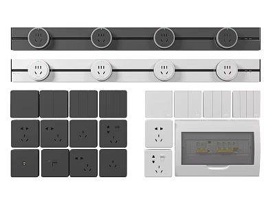Modern Black And White Switch Panels With Socket Combinations And Multiple Switches 3d model