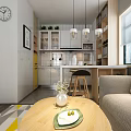 Modern Apartment Interior Design With Bed Sofa TV Pendant Light Plant And Wall Art