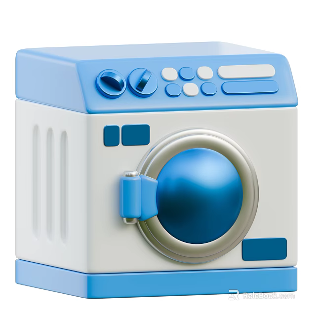 Stylish Modern Washing Machine in Blue and White with Control Panel and Round Door Design 3d model 