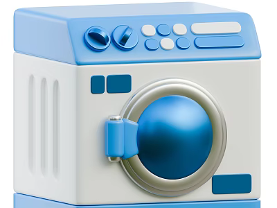 Stylish Modern Washing Machine in Blue and White with Control Panel and Round Door Design 3d model