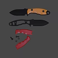 3D Rendered Tactical Knives With Black Orange Handles Red Parts And Metal Screws