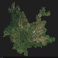Natural Landscape View of 3D Terrain Model with Green Vegetation and Mountain Valleys