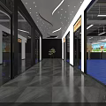 Mall Store Interior With Wooden Arc Wall White Reception Desk Green Plant And Smooth Floor