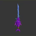 Magical Fantasy Glowing Sword With Blue Blade And Purple Decorative Hilt