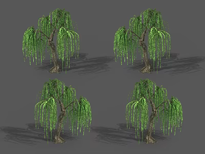 Willow Tree with Green Hanging Branches and Lush Foliage in 3D Render 3d model
