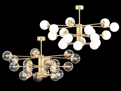 Elegant Modern Chandelier With Gold Frame Spherical Glass Bulbs And Contemporary Design 3d model