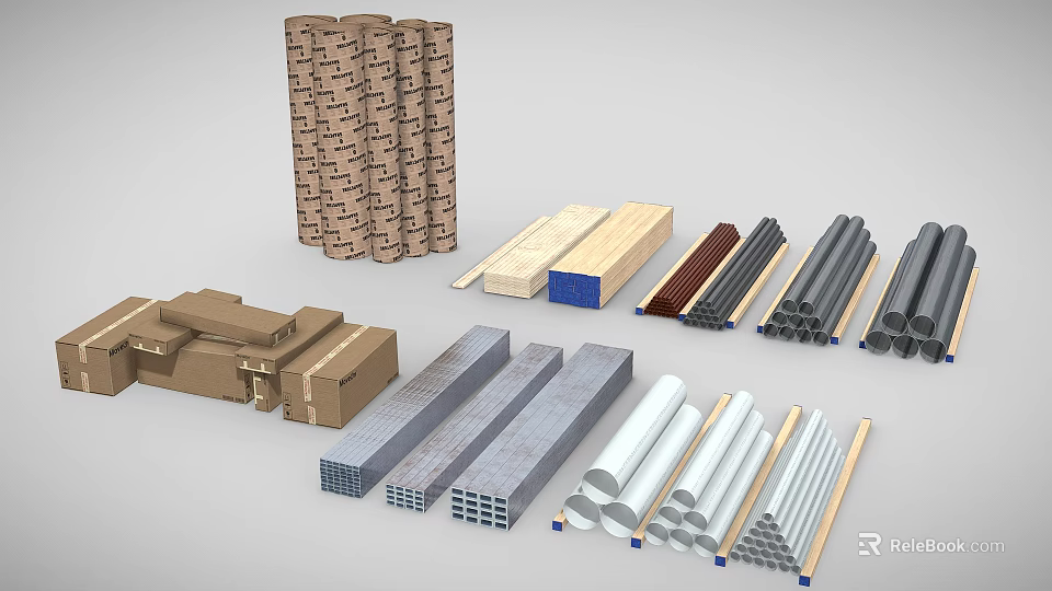 Industrial Equipment Including Metal Profiles Steel Pipes And Wooden Planks For Manufacturing 3d model 