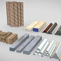 Industrial Equipment Including Metal Profiles Steel Pipes And Wooden Planks For Manufacturing