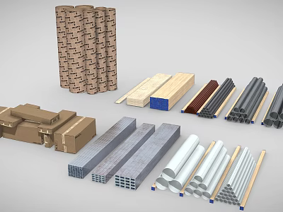 Industrial Equipment Including Metal Profiles Steel Pipes And Wooden Planks For Manufacturing 3d model