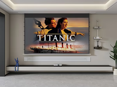 Modern Home Projection Monitoring System Displaying Titanic On Large Screen 3d model