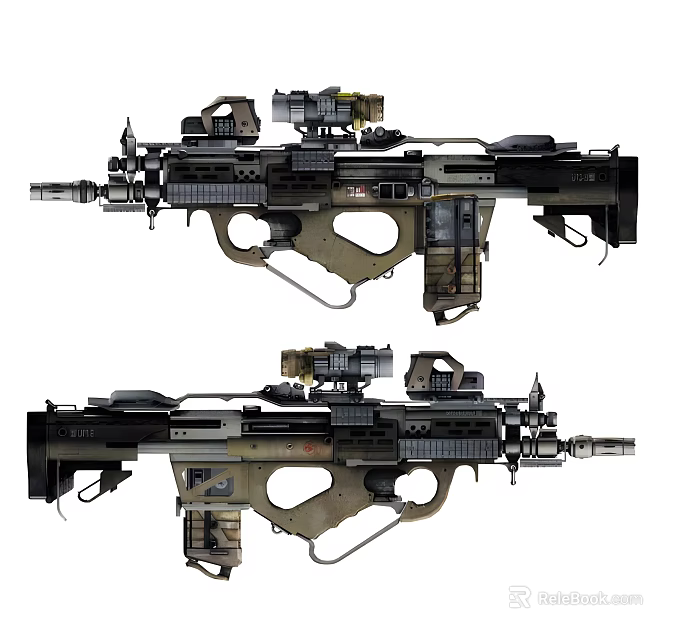 Tactical Military Firearms With Scopes Attachments And Dual Angle 3d model 
