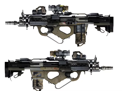 Tactical Military Firearms With Scopes Attachments And Dual Angle 3d model