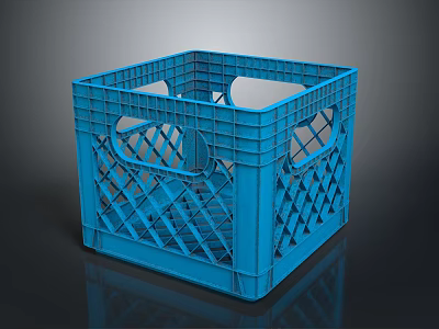 Blue Plastic Storage Basket With Grid Design And Handles For Household Use 3d model